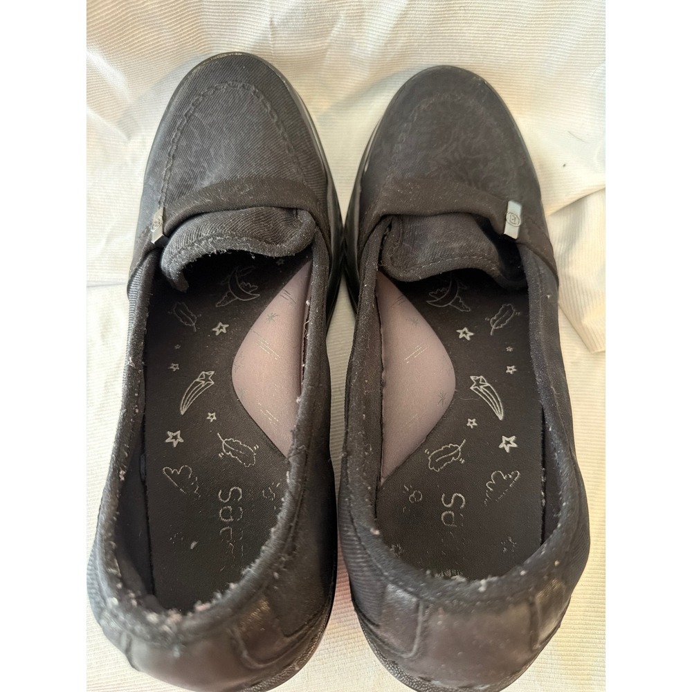 Bzees Womens Black Fabric Slip On Loafers Arch Support Comfort Shoes Size 9.5M